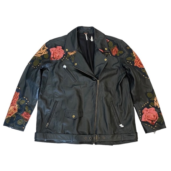 NWT Free People Rebel Rose Moto Jacket in Black Size Medium - Picture 3 of 14